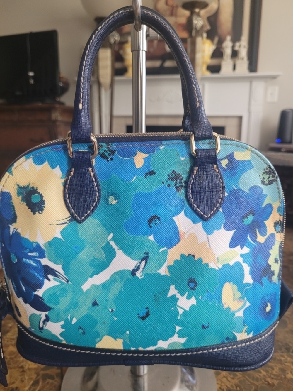 Dooney & Bourke Floral Dome Satchel - Blue, Teal, Yellow - Picture 2 of 10